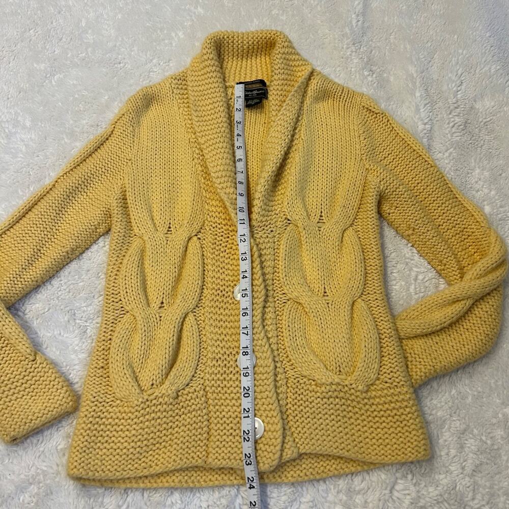 Eddie Bauer Hand Knit Wool Cable Knit Cardigan Women M Yellow Grandma Cottage - Picture 4 of 5